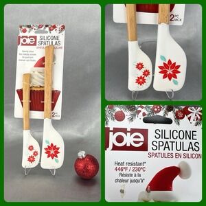 Joie‎ Christmas Silicone Spatulas Holiday Poinsettias White Red 2 Pieces Gifting